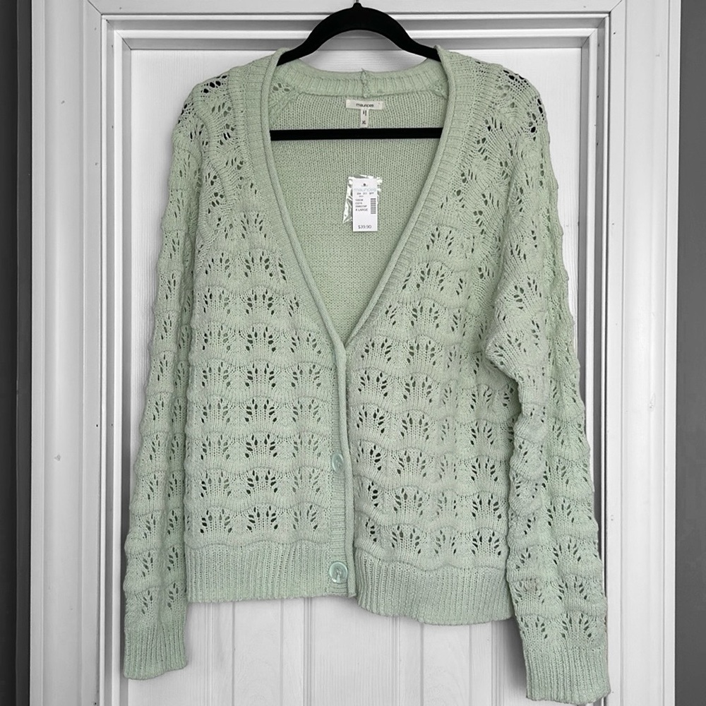 New! Maurices Wave Pointelle Stitch Button Front Cardigan